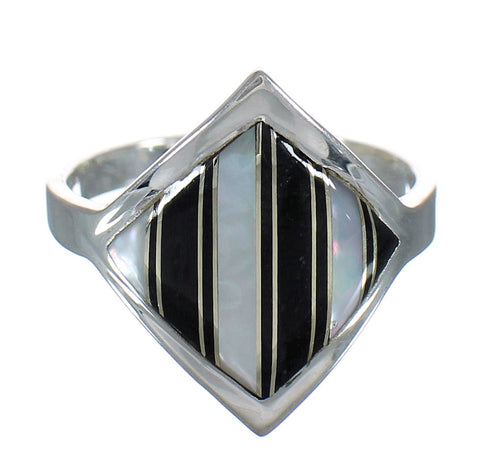 Southwest Jewelry Jet Mother Of Pearl And Sterling Silver Ring Size 8 RX92558